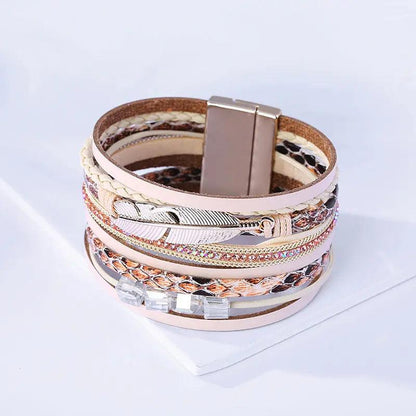 Bohemian Style Multi-layer Woven Crystal Stone Leather Bracelet My Vibe Finder