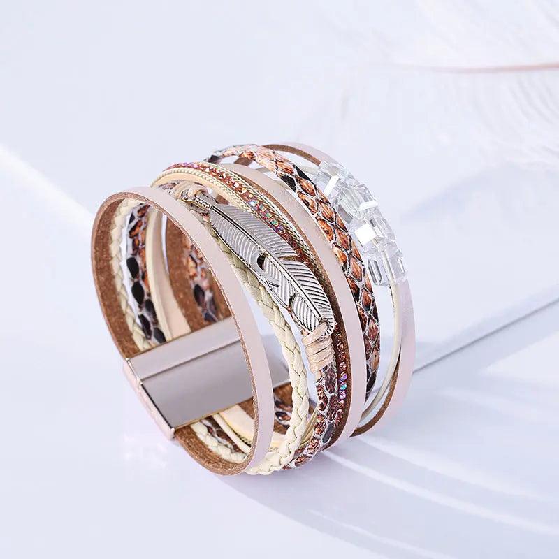 Bohemian Style Multi-layer Woven Crystal Stone Leather Bracelet My Vibe Finder