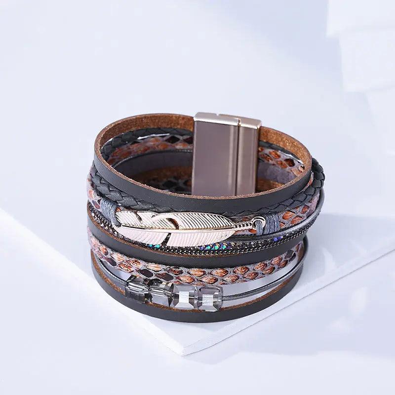 Bohemian Style Multi-layer Woven Crystal Stone Leather Bracelet My Vibe Finder