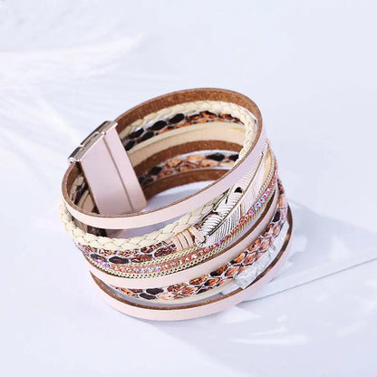 Bohemian Style Multi-layer Woven Crystal Stone Leather Bracelet My Vibe Finder