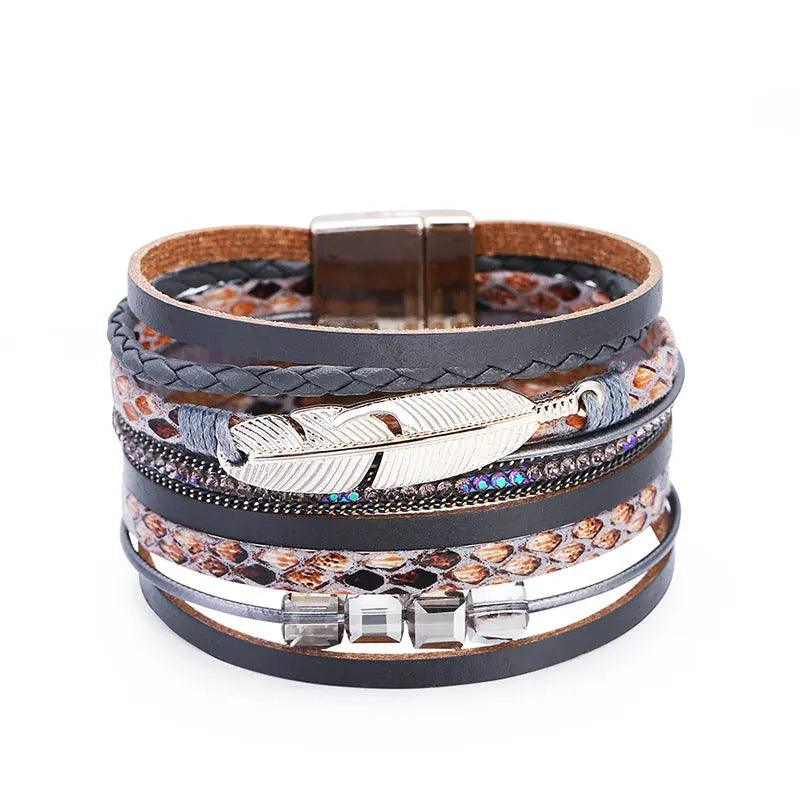 Bohemian Style Multi-layer Woven Crystal Stone Leather Bracelet My Vibe Finder