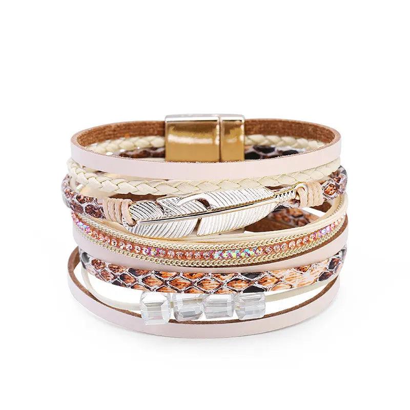 Bohemian Style Multi-layer Woven Crystal Stone Leather Bracelet My Vibe Finder