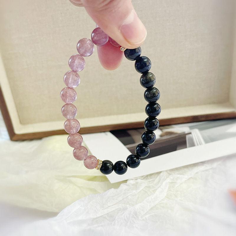 Natural Madagascar Rose Crystal X Golden Obsidian Bracelet