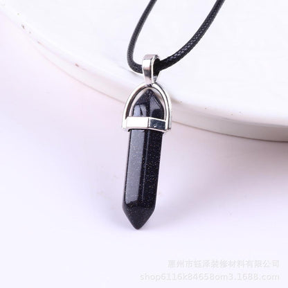 Natural Hexagonal Pillar Gemstone Pendant with Leather Rope - My Vibe Finder