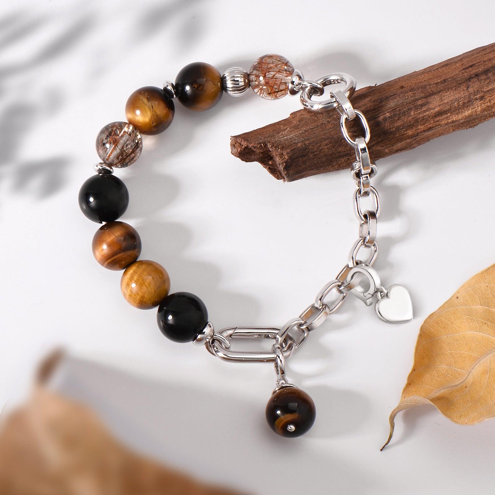 [Original Design] Fashion Style Natural Tiger's Eye Black Gold Super Bracelet