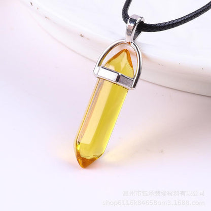 Natural Hexagonal Pillar Gemstone Pendant with Leather Rope - My Vibe Finder