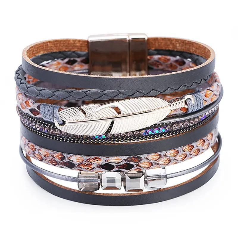 Bohemian Style Multi-layer Woven Crystal Stone Leather Bracelet My Vibe Finder