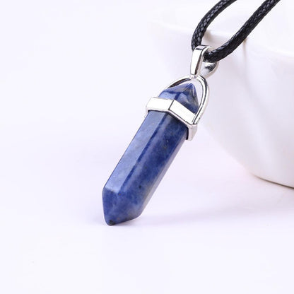 Natural Hexagonal Pillar Gemstone Pendant with Leather Rope - My Vibe Finder