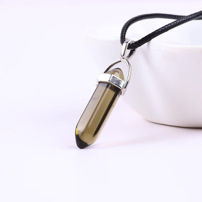 Natural Hexagonal Pillar Gemstone Pendant with Leather Rope - My Vibe Finder