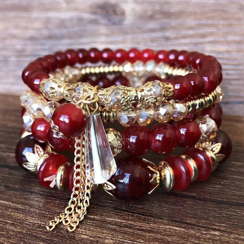 Cross-border hot bohemian creative beaded crystal bracelet 4 pack of multi-layer beaded bracelets wholesale My Vibe Finder