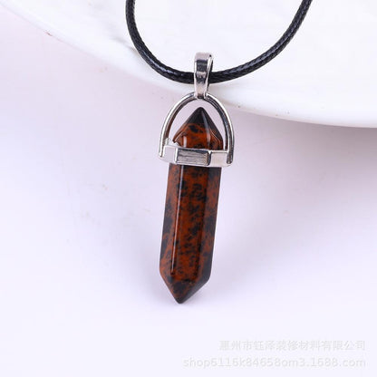 Natural Hexagonal Pillar Gemstone Pendant with Leather Rope - My Vibe Finder