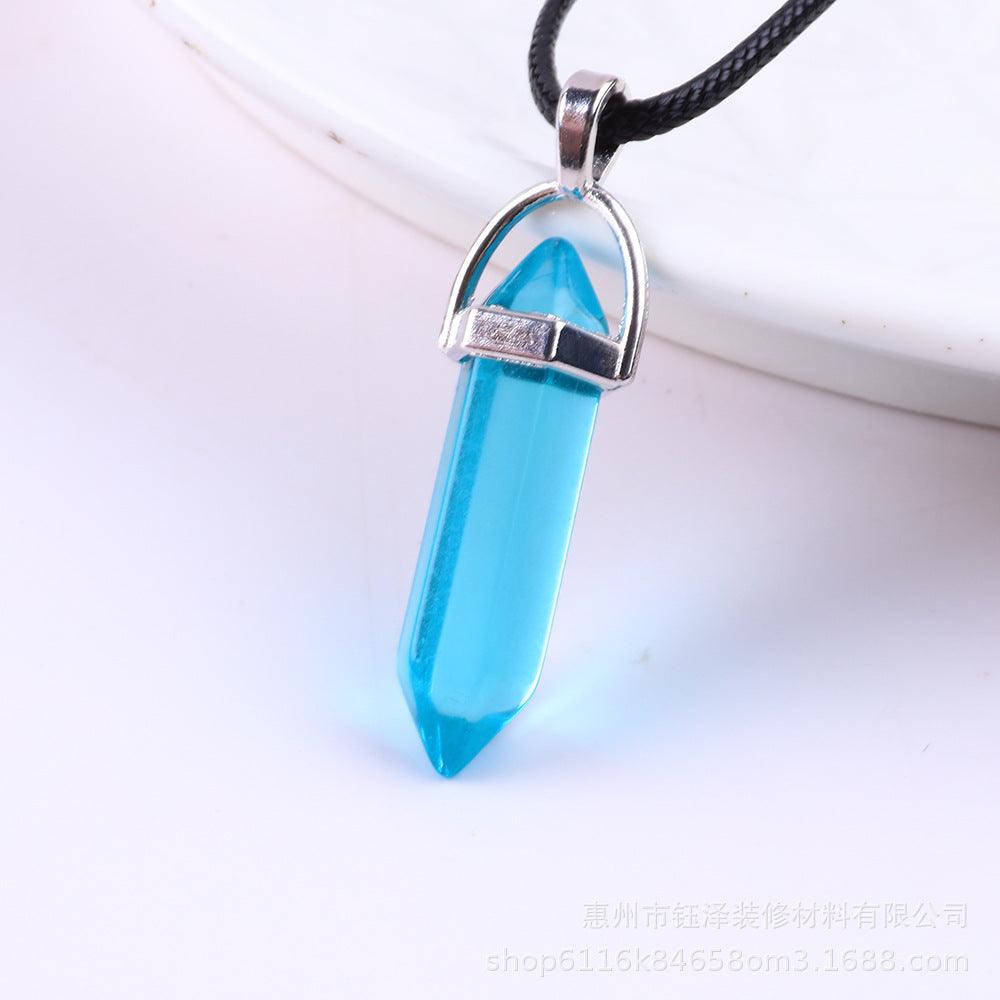 Natural Hexagonal Pillar Gemstone Pendant with Leather Rope - My Vibe Finder