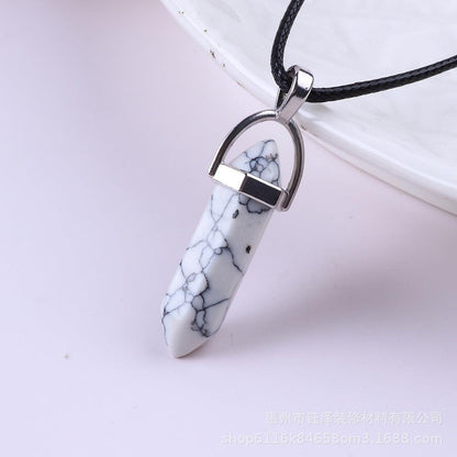 Natural Hexagonal Pillar Gemstone Pendant with Leather Rope - My Vibe Finder