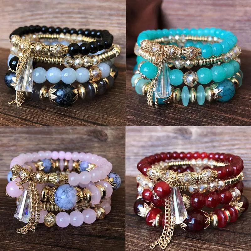 Cross-border hot bohemian creative beaded crystal bracelet 4 pack of multi-layer beaded bracelets wholesale My Vibe Finder