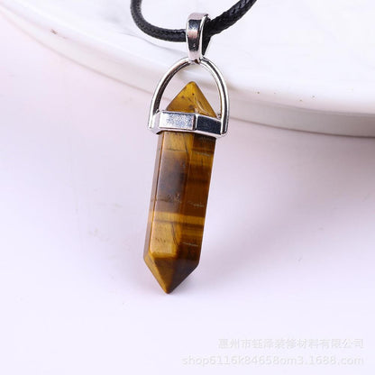 Natural Hexagonal Pillar Gemstone Pendant with Leather Rope - My Vibe Finder