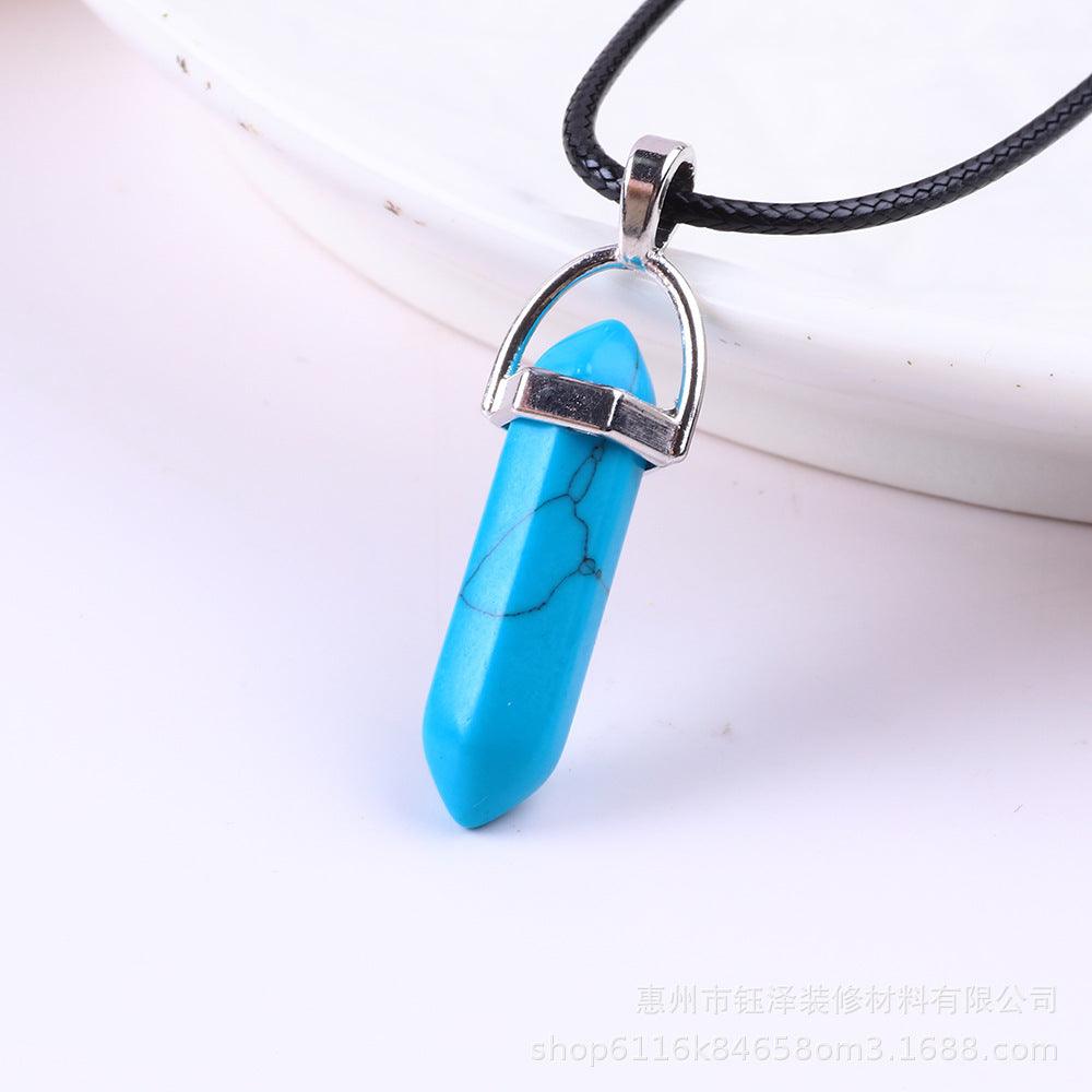 Natural Hexagonal Pillar Gemstone Pendant with Leather Rope - My Vibe Finder