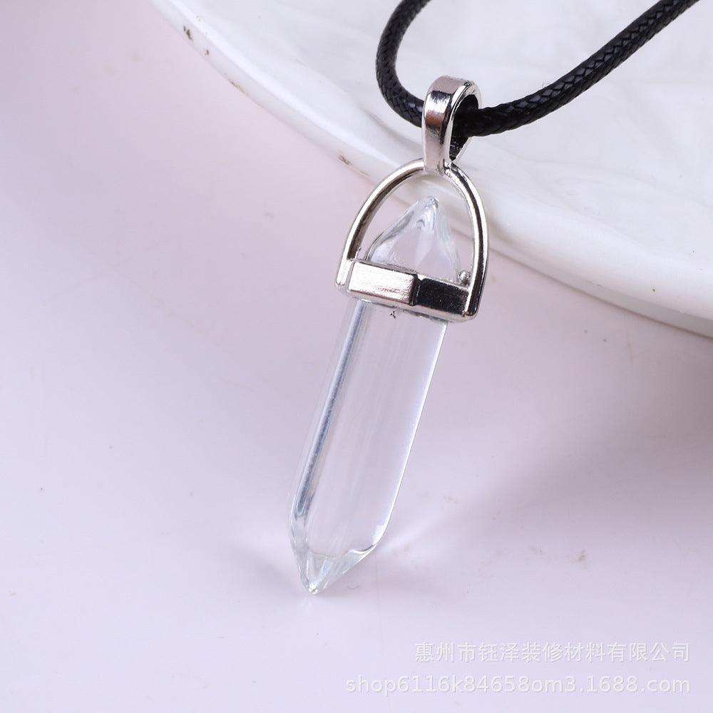 Natural Hexagonal Pillar Gemstone Pendant with Leather Rope - My Vibe Finder