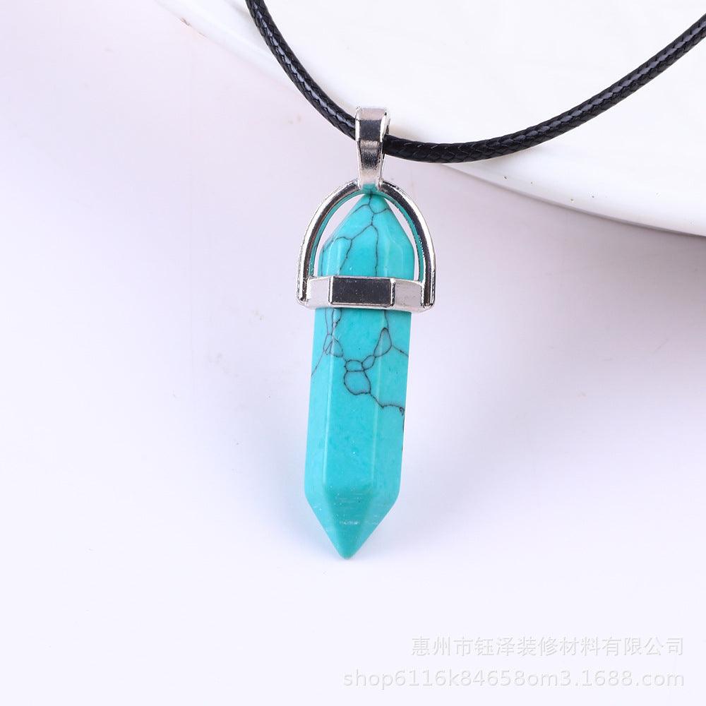 Natural Hexagonal Pillar Gemstone Pendant with Leather Rope - My Vibe Finder