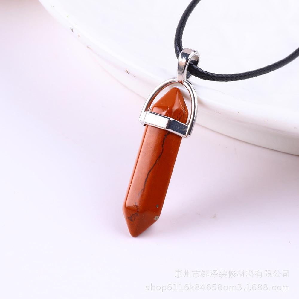 Natural Hexagonal Pillar Gemstone Pendant with Leather Rope - My Vibe Finder