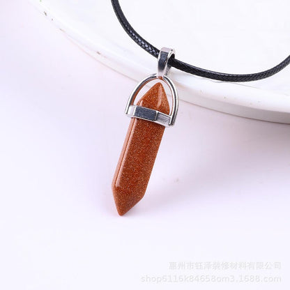 Natural Hexagonal Pillar Gemstone Pendant with Leather Rope - My Vibe Finder