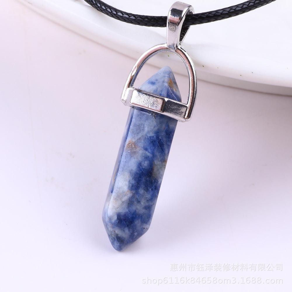 Natural Hexagonal Pillar Gemstone Pendant with Leather Rope - My Vibe Finder