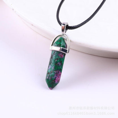 Natural Hexagonal Pillar Gemstone Pendant with Leather Rope - My Vibe Finder