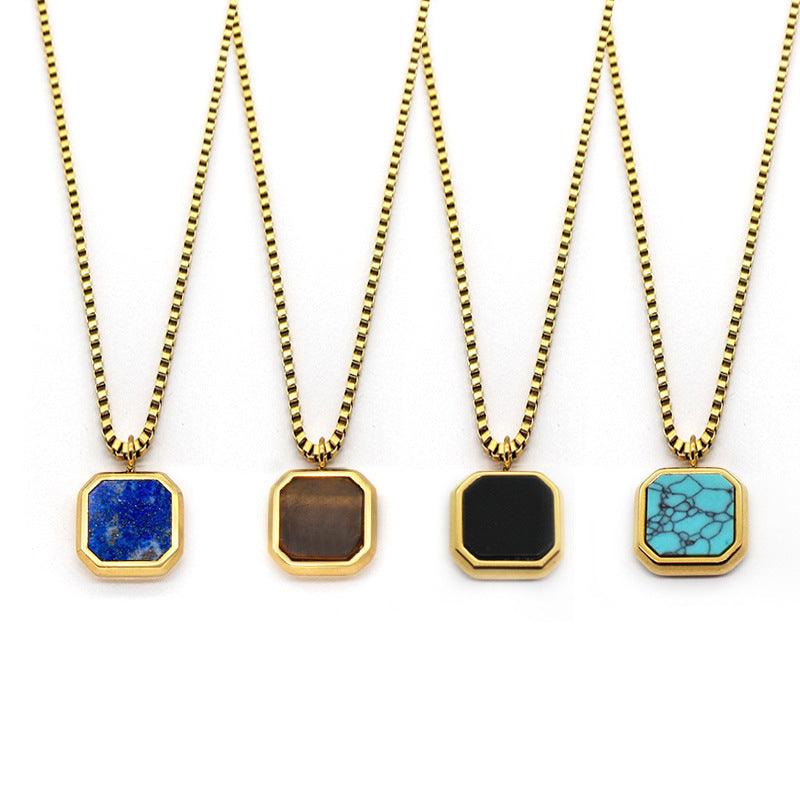 Geometry Lapis Lazuli Women's Necklace (Gold/ Steel chain) - My Vibe Finder