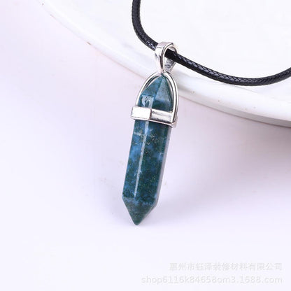 Natural Hexagonal Pillar Gemstone Pendant with Leather Rope - My Vibe Finder