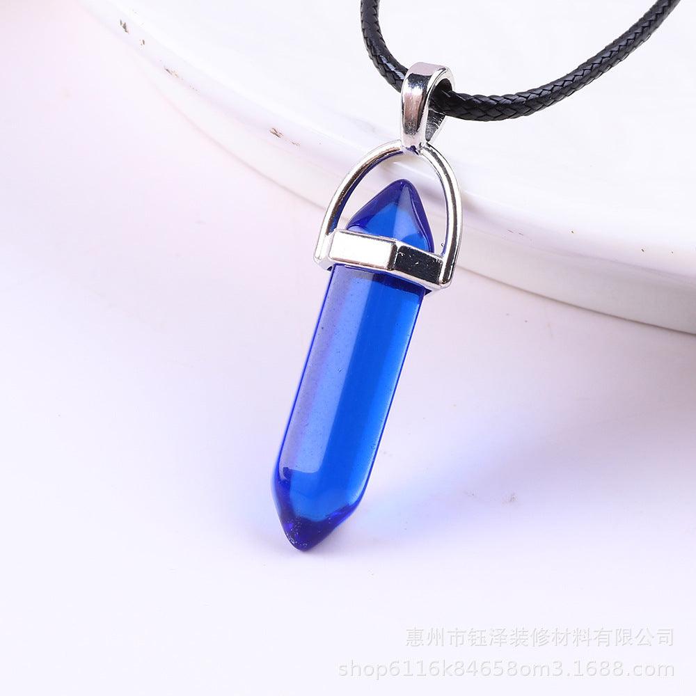 Natural Hexagonal Pillar Gemstone Pendant with Leather Rope - My Vibe Finder