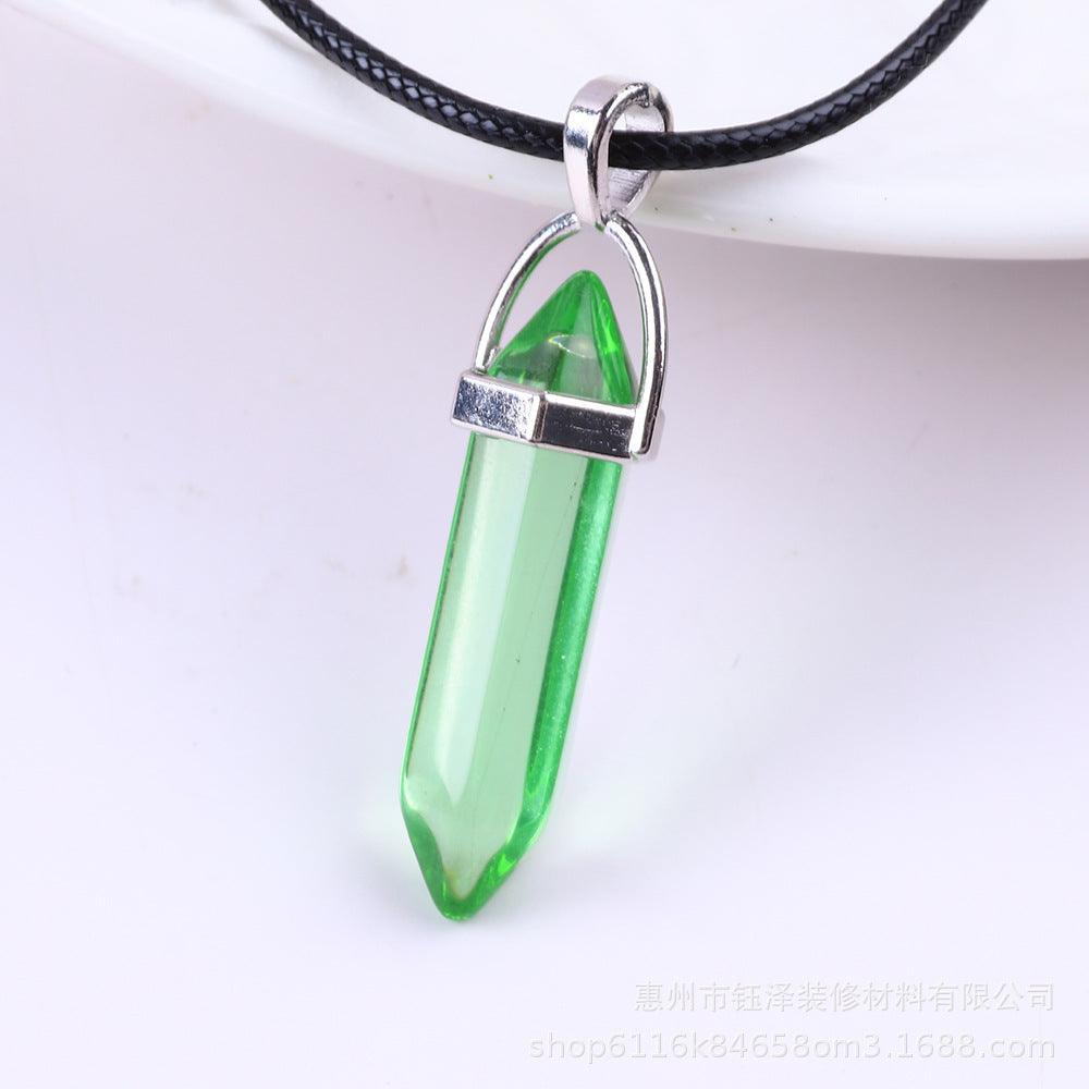 Natural Hexagonal Pillar Gemstone Pendant with Leather Rope - My Vibe Finder