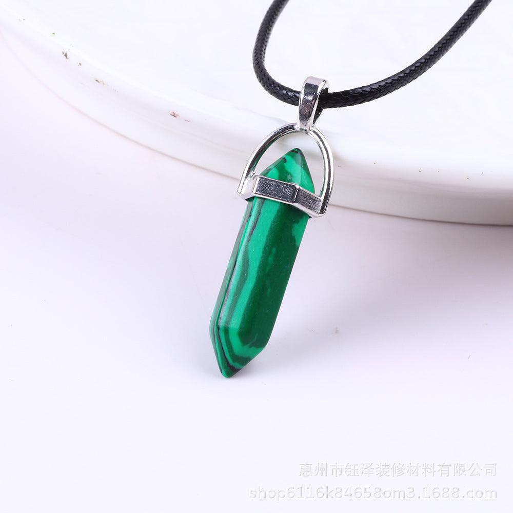 Natural Hexagonal Pillar Gemstone Pendant with Leather Rope - My Vibe Finder