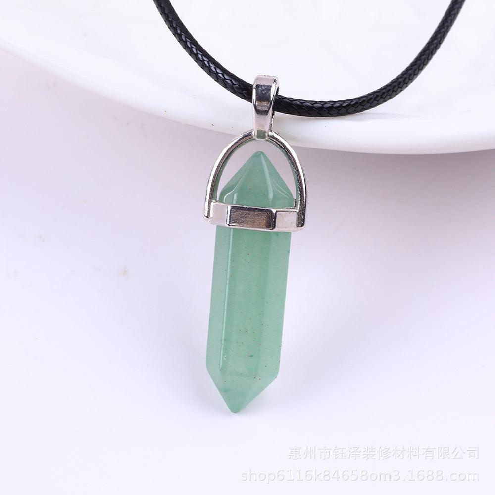 Natural Hexagonal Pillar Gemstone Pendant with Leather Rope - My Vibe Finder