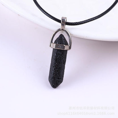 Natural Hexagonal Pillar Gemstone Pendant with Leather Rope - My Vibe Finder