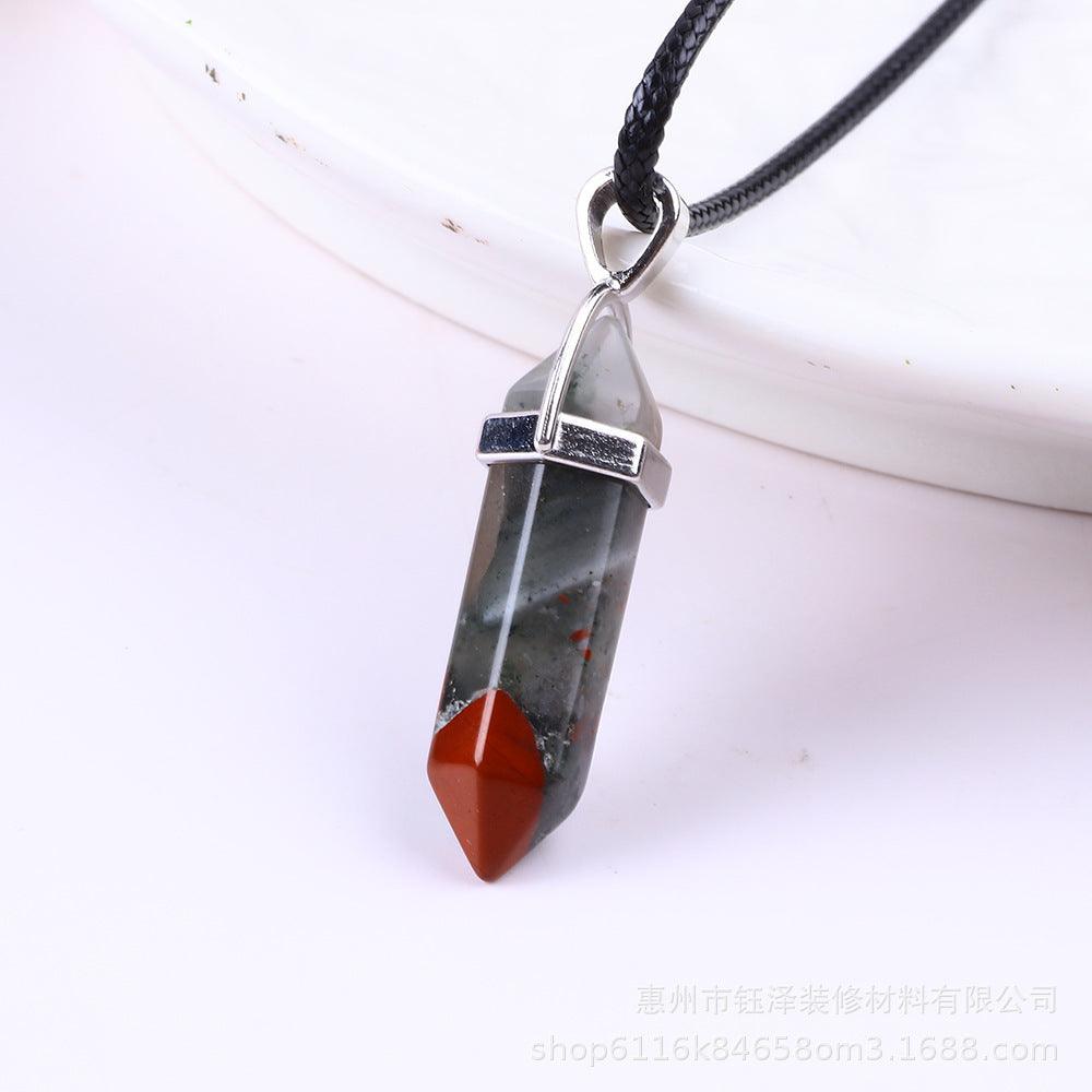 Natural Hexagonal Pillar Gemstone Pendant with Leather Rope - My Vibe Finder