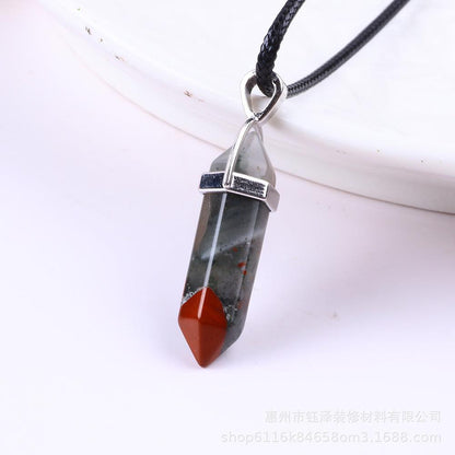 Natural Hexagonal Pillar Gemstone Pendant with Leather Rope - My Vibe Finder