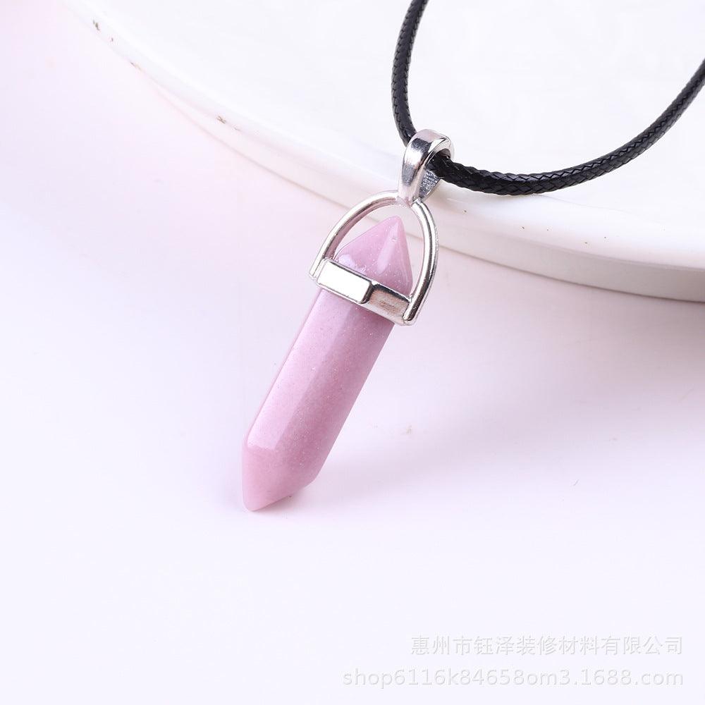 Natural Hexagonal Pillar Gemstone Pendant with Leather Rope - My Vibe Finder