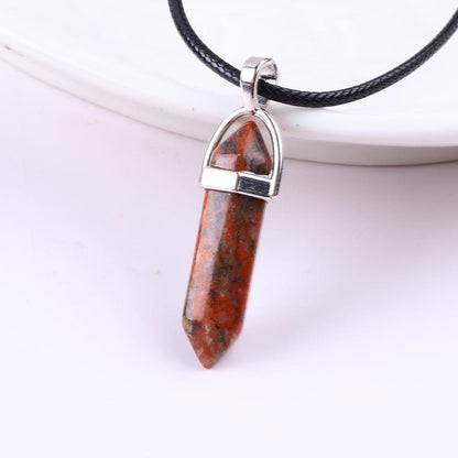 Natural Hexagonal Pillar Gemstone Pendant with Leather Rope - My Vibe Finder