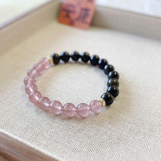 Natural Madagascar Rose Crystal X Golden Obsidian Bracelet